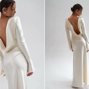 White Cowl Neck Elegant Wedding Dress